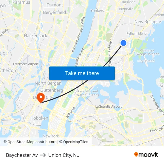 Baychester Av to Union City, NJ map