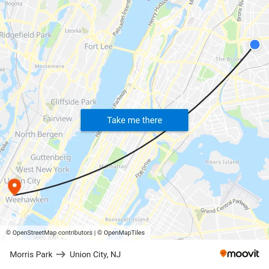 Morris Park to Union City, NJ map