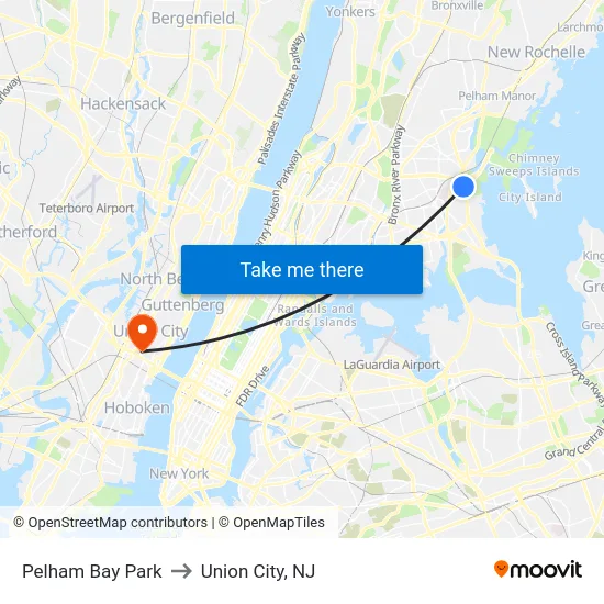 Pelham Bay Park to Union City, NJ map