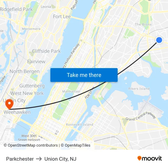 Parkchester to Union City, NJ map