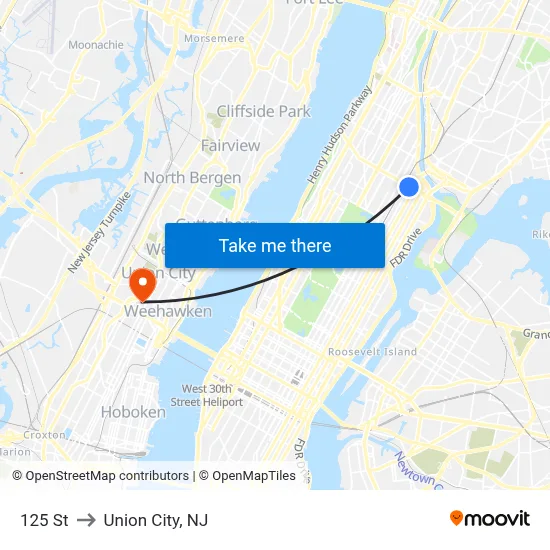 125 St to Union City, NJ map