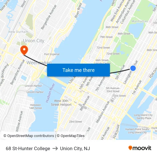 68 St-Hunter College to Union City, NJ map