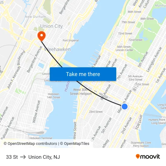 33 St to Union City, NJ map