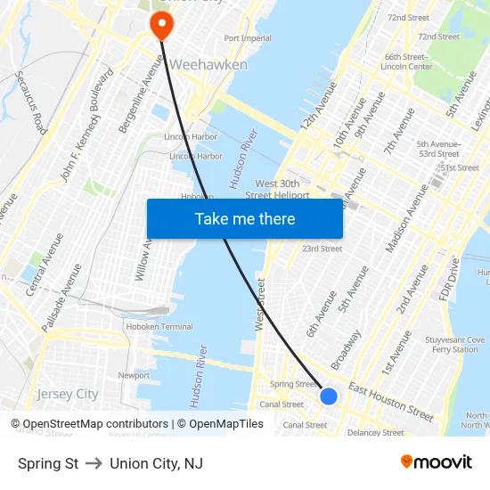 Spring St to Union City, NJ map