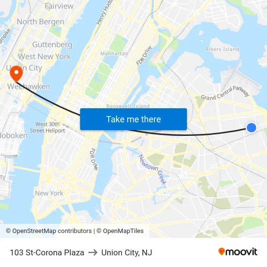 103 St-Corona Plaza to Union City, NJ map