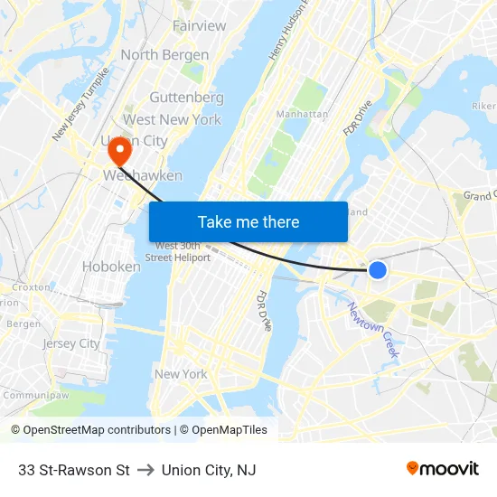 33 St-Rawson St to Union City, NJ map