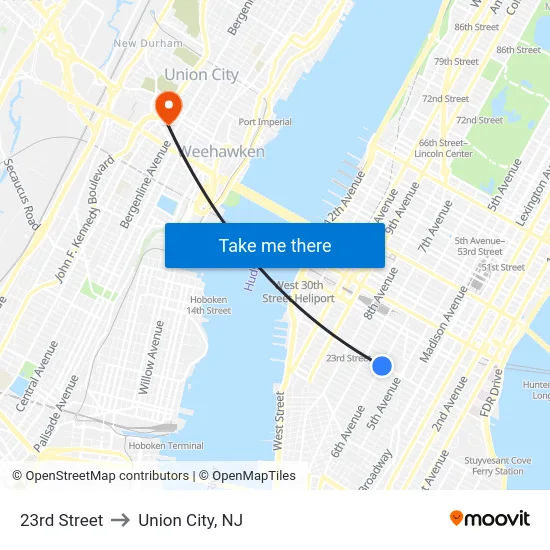 23rd Street to Union City, NJ map