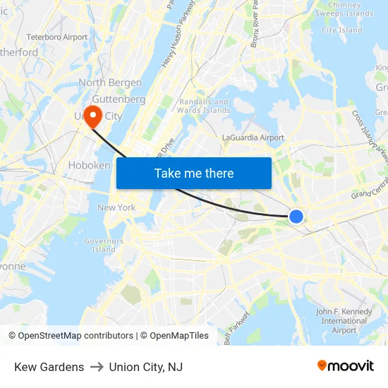 Kew Gardens to Union City, NJ map