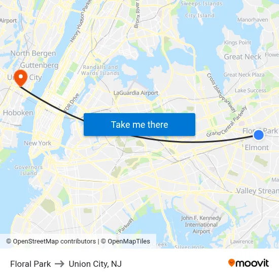 Floral Park to Union City, NJ map