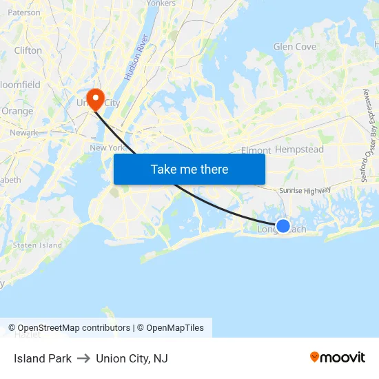 Island Park to Union City, NJ map