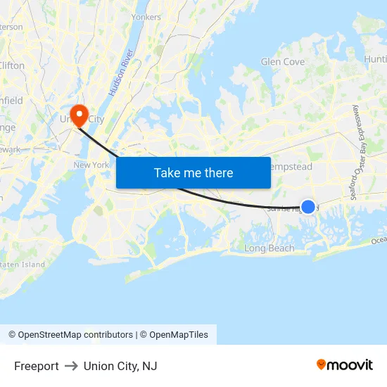 Freeport to Union City, NJ map