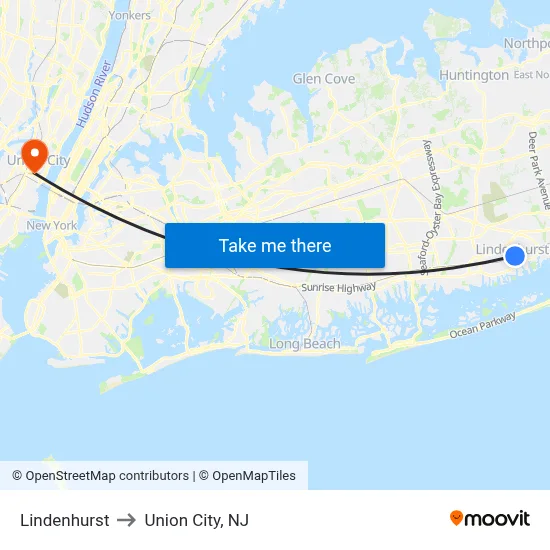 Lindenhurst to Union City, NJ map