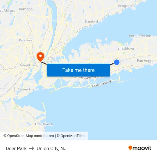 Deer Park to Union City, NJ map