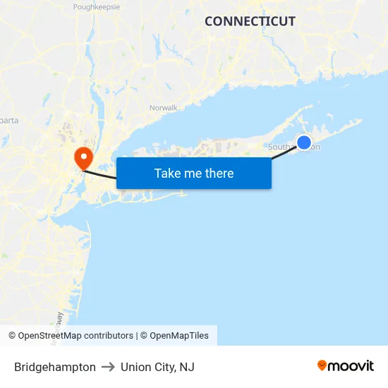 Bridgehampton to Union City, NJ map
