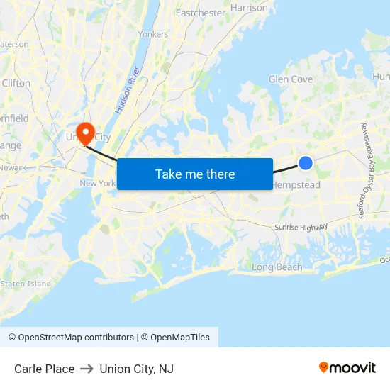 Carle Place to Union City, NJ map