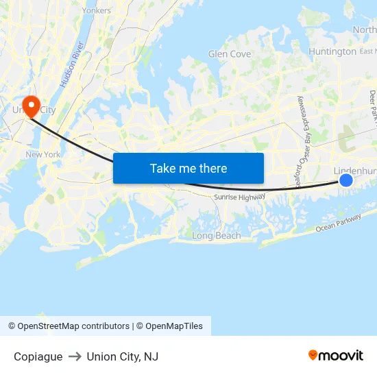 Copiague to Union City, NJ map