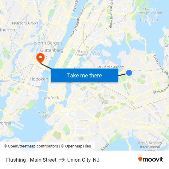 Flushing - Main Street to Union City, NJ map