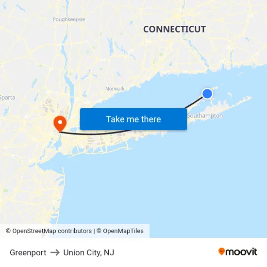 Greenport to Union City, NJ map