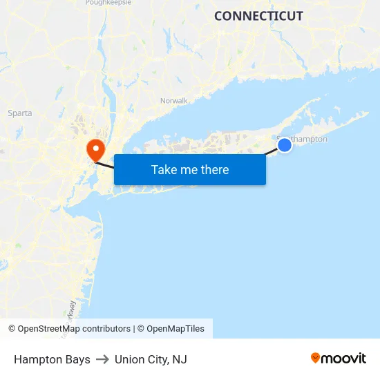 Hampton Bays to Union City, NJ map
