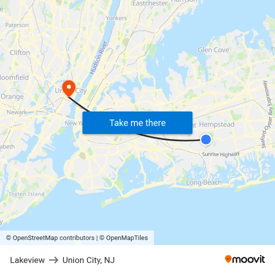 Lakeview to Union City, NJ map