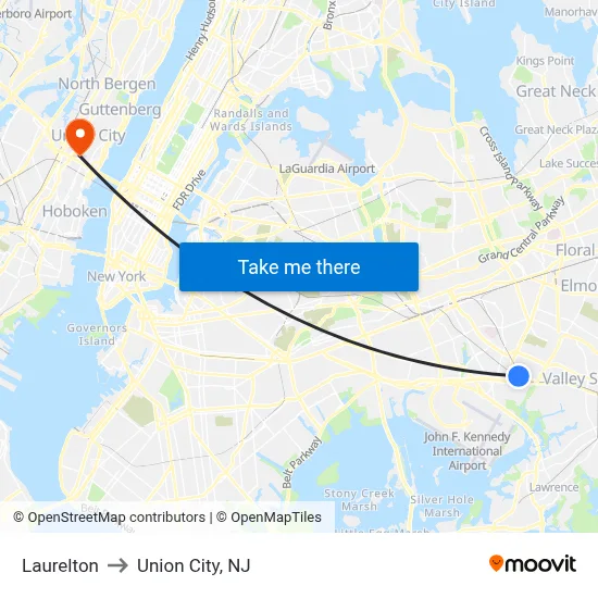 Laurelton to Union City, NJ map