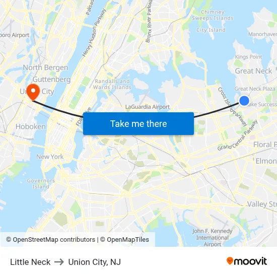 Little Neck to Union City, NJ map