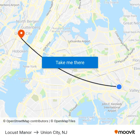Locust Manor to Union City, NJ map
