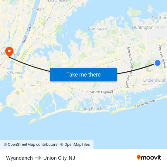 Wyandanch to Union City, NJ map
