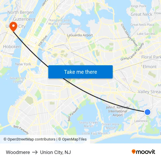 Woodmere to Union City, NJ map