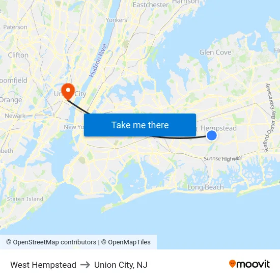 West Hempstead to Union City, NJ map