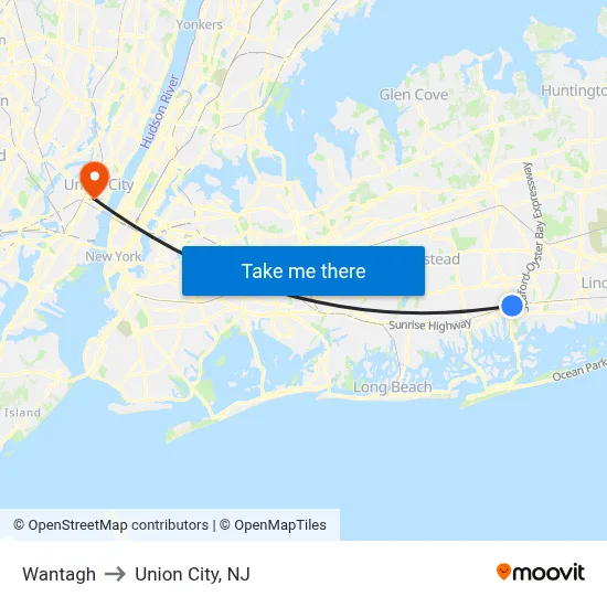 Wantagh to Union City, NJ map
