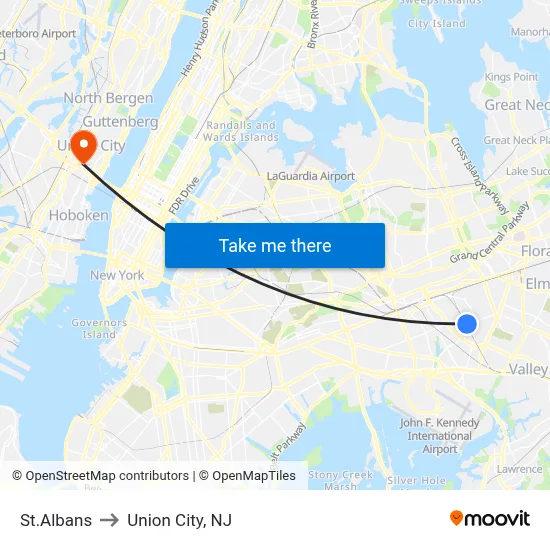 St.Albans to Union City, NJ map