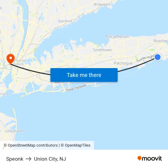 Speonk to Union City, NJ map