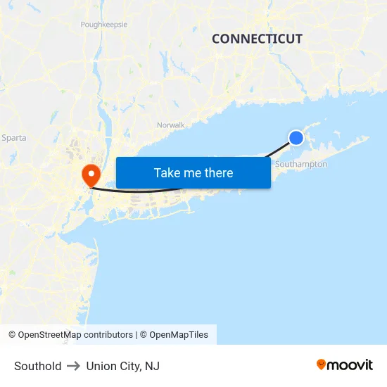 Southold to Union City, NJ map