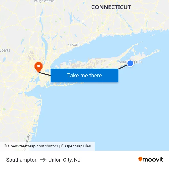 Southampton to Union City, NJ map