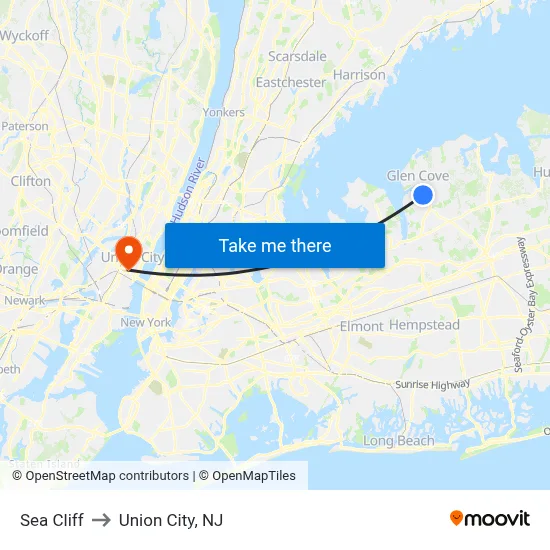 Sea Cliff to Union City, NJ map