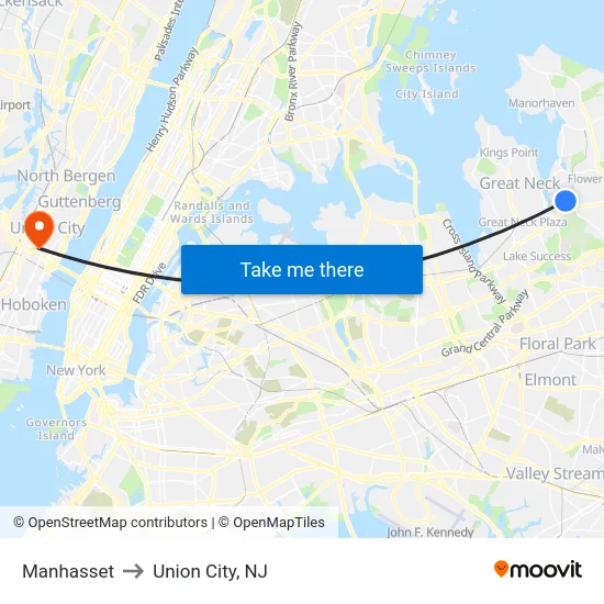 Manhasset to Union City, NJ map