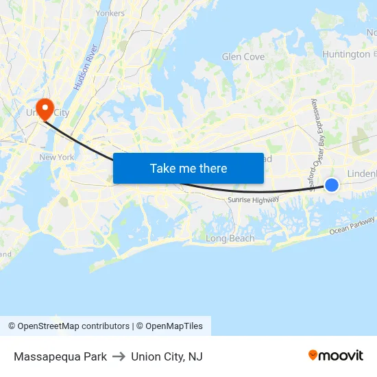 Massapequa Park to Union City, NJ map