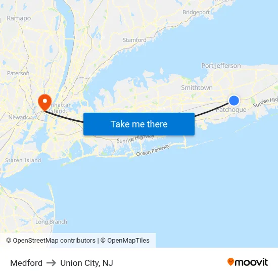 Medford to Union City, NJ map