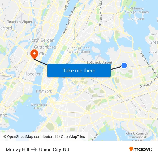 Murray Hill to Union City, NJ map