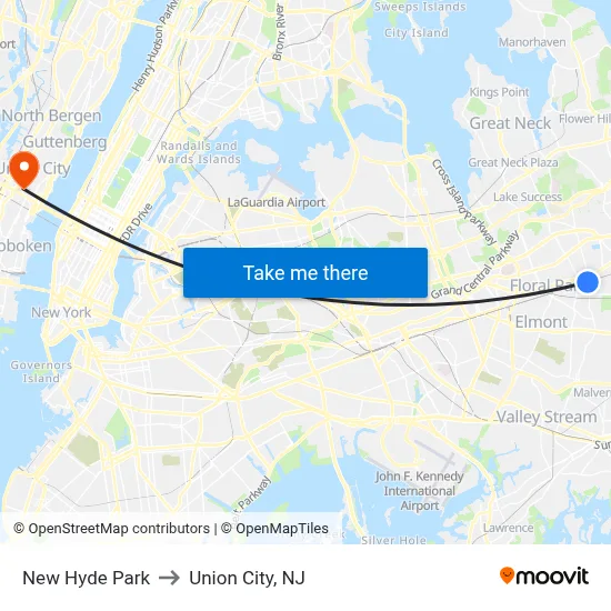 New Hyde Park to Union City, NJ map