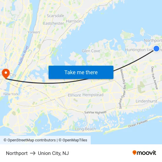 Northport to Union City, NJ map