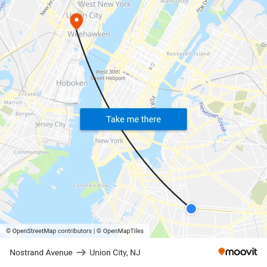 Nostrand Avenue to Union City, NJ map