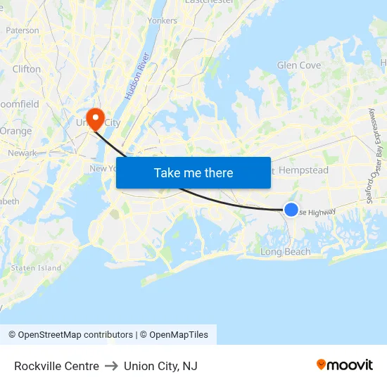Rockville Centre to Union City, NJ map