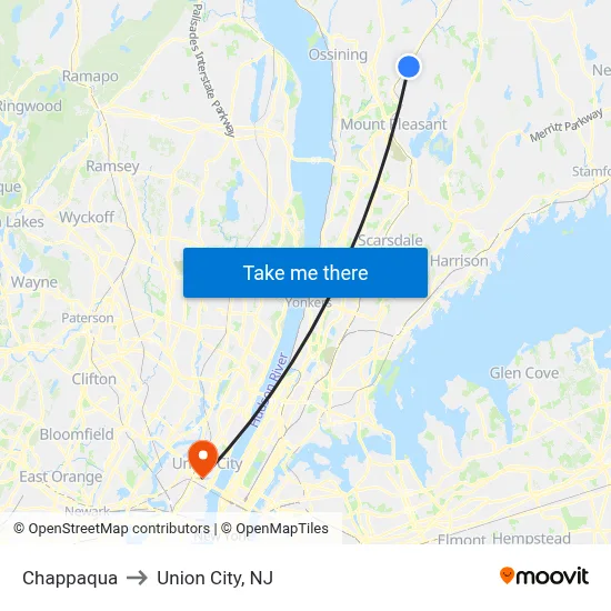 Chappaqua to Union City, NJ map