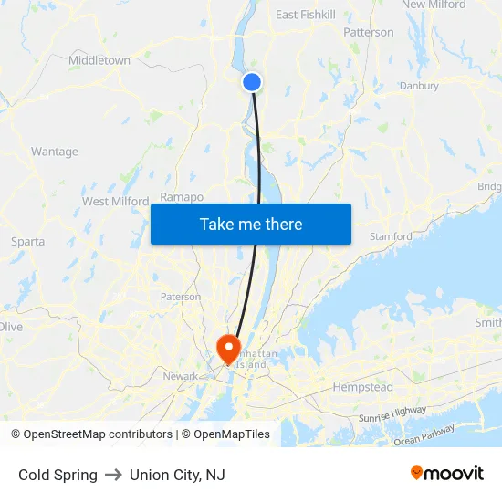 Cold Spring to Union City, NJ map