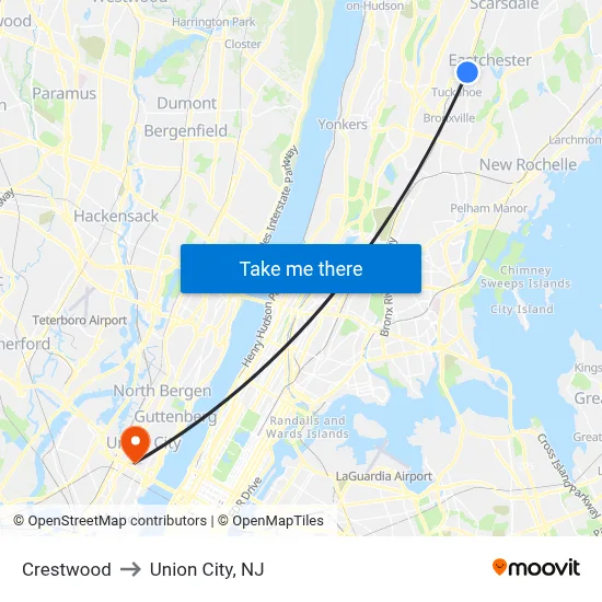 Crestwood to Union City, NJ map