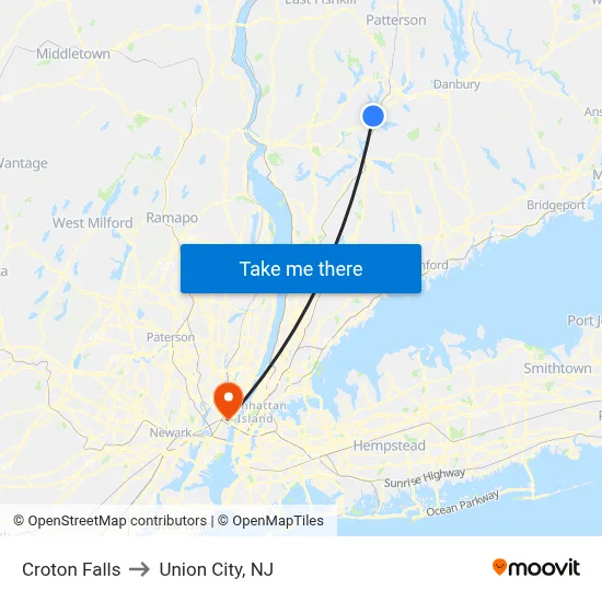 Croton Falls to Union City, NJ map