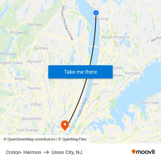 Croton- Harmon to Union City, NJ map