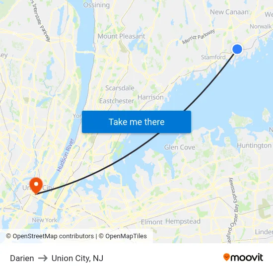 Darien to Union City, NJ map